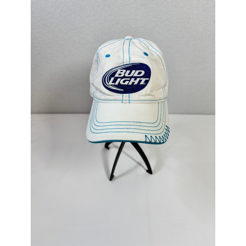 Bud Light Baseball Cap White Blue Contrast Stitch Embroidered Logo Dad Hat OSFM